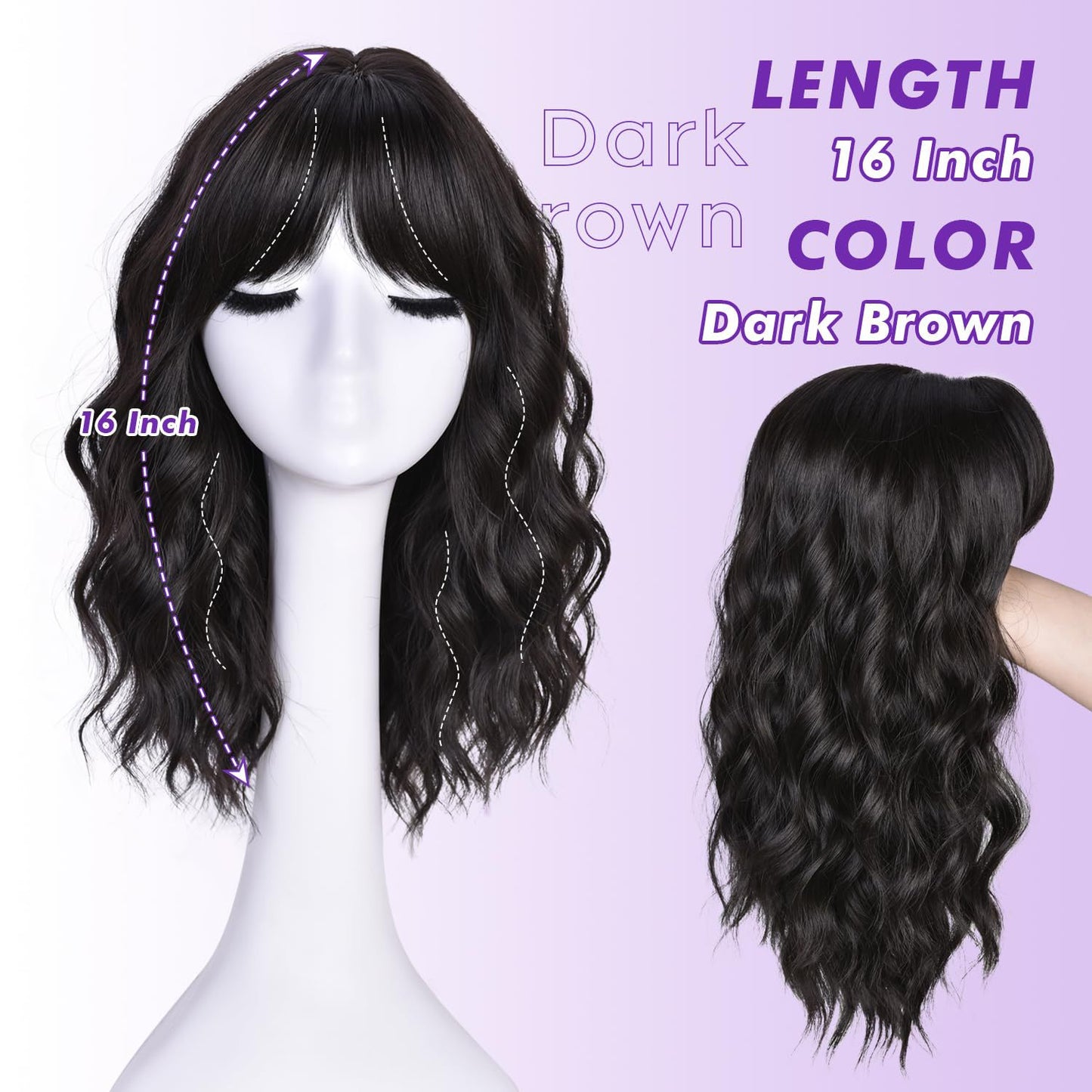 Female Short Wavy Natural Head Synthetic Daily Wig Bangs