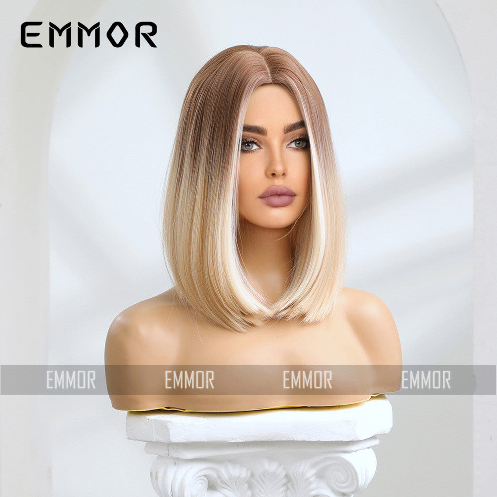 Medium Gradient Platinum Mixed Color Dyed Chemical Wig Short Straight Hair