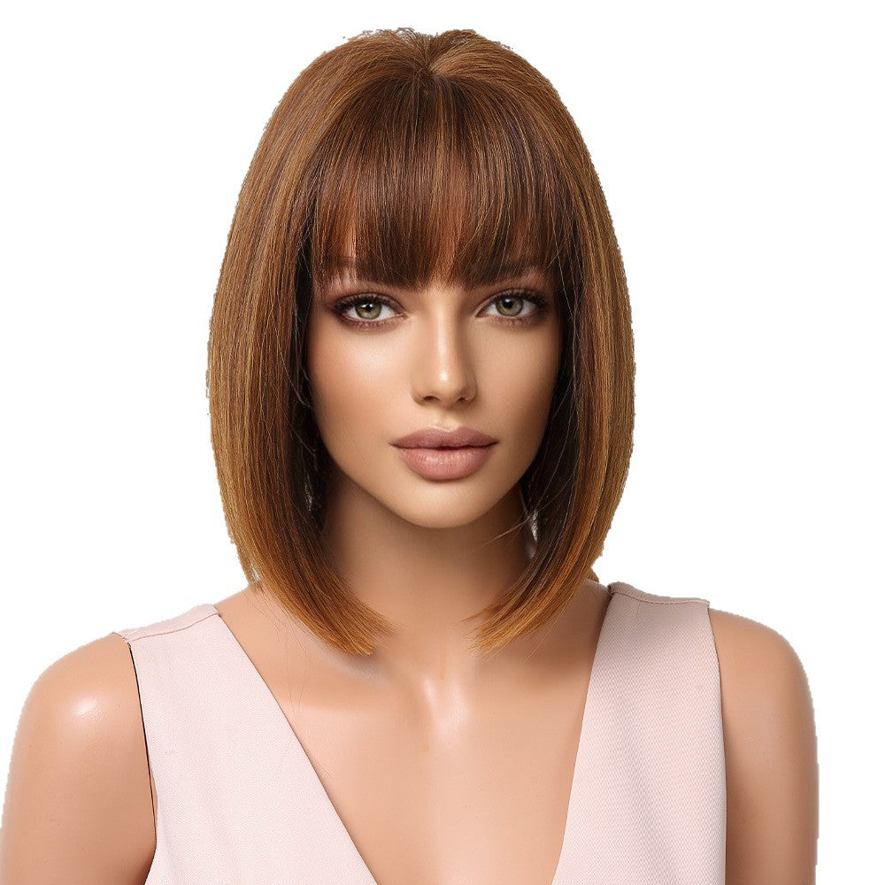 Female Fiber Summer Natural Color Head Wig Short Straight Hair