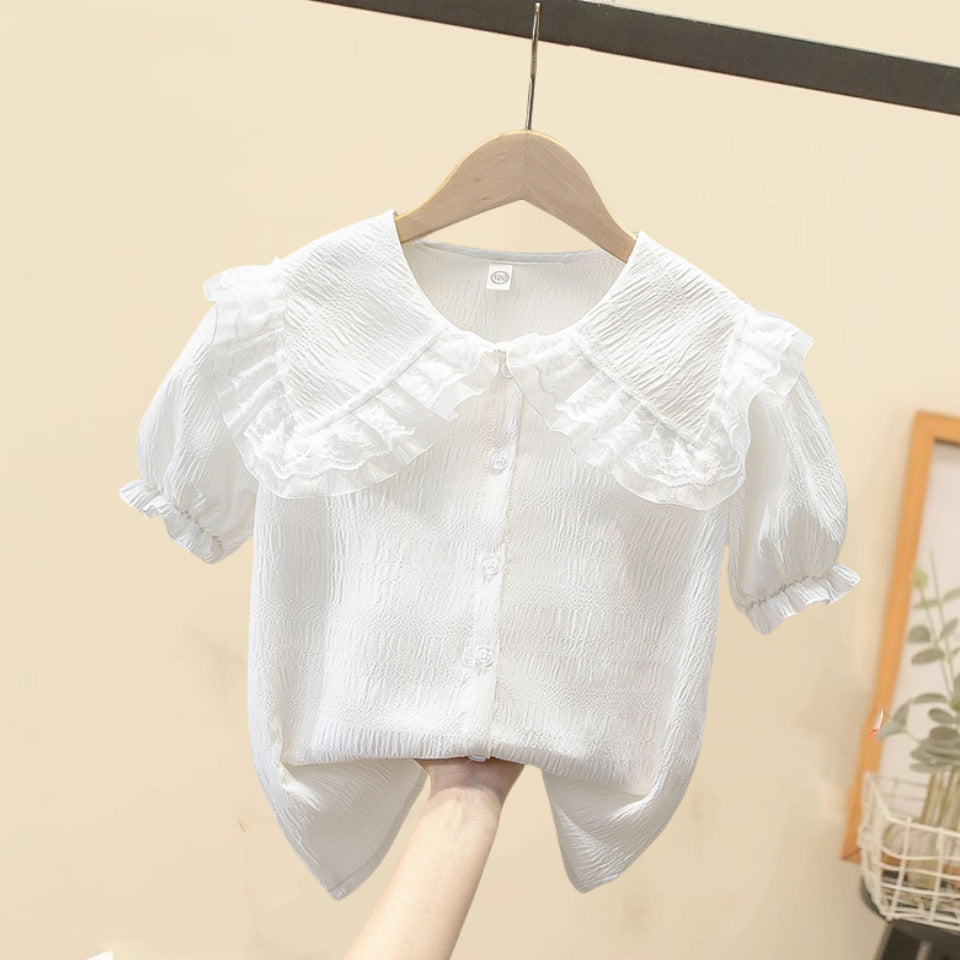 Children's Clothing Short-sleeved Summer Chiffon White Top Children's Shirt