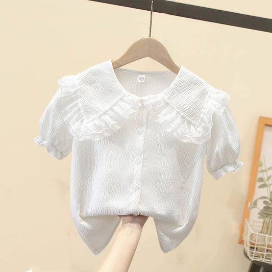 Children's Clothing Short-sleeved Summer Chiffon White Top Children's Shirt