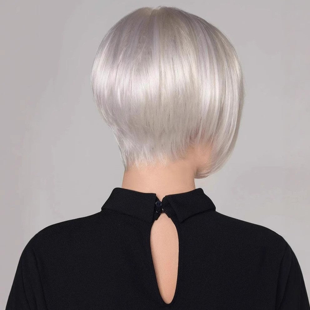 Women's Fashion Sier Gray Split Head Cover Wig Short Straight Hair