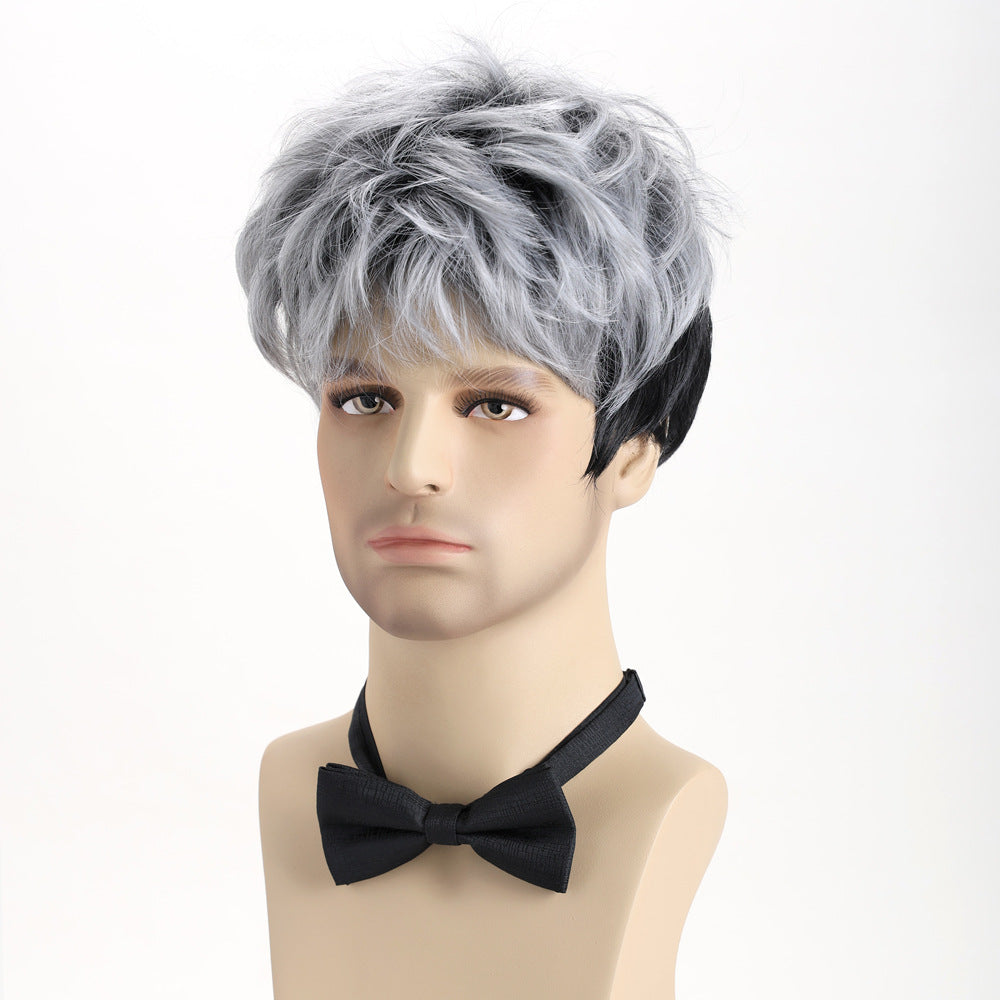 Men's Sheath Small Curly Short Hair Synthetic Men's Wig
