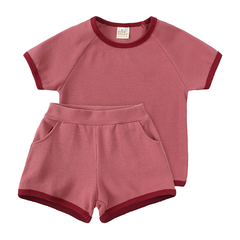 Children's Summer Boys Korean Style Loose Solid Color Short Sleeve Shorts Children's Suit
