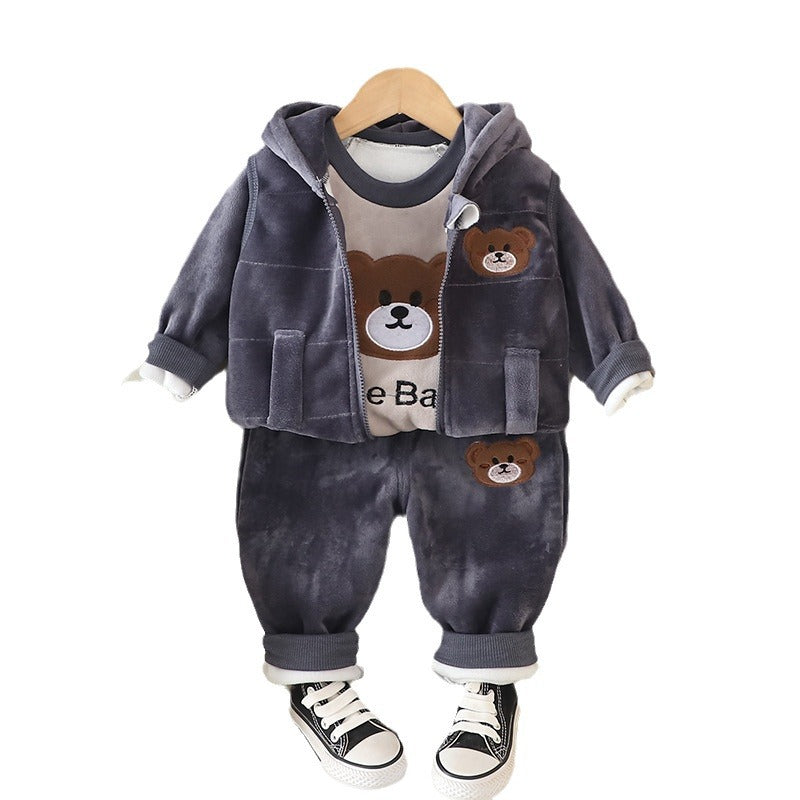 Children's Korean Style Clothing Fleece Padded Bear Children's Suit