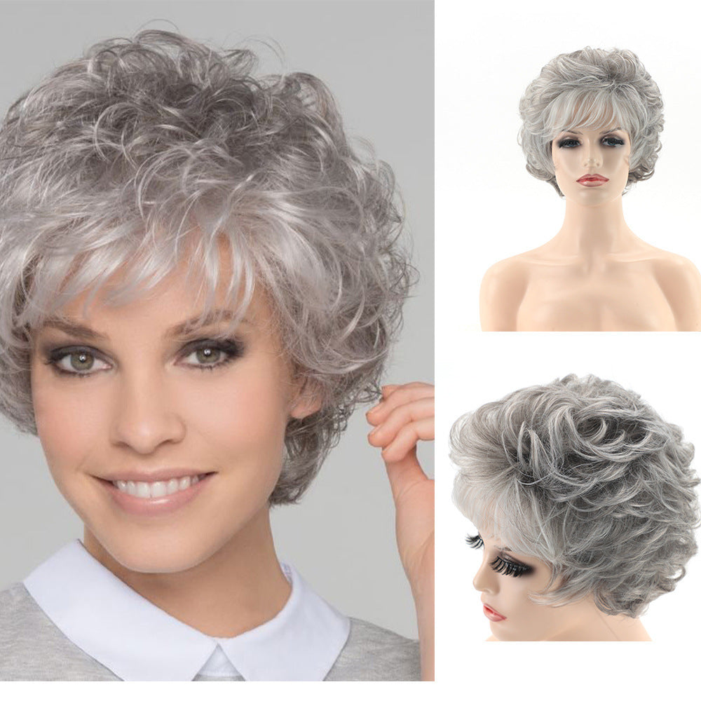 Women's Synthetic Granny Grey Sier Gray Sheath Wig Short Curly Hair