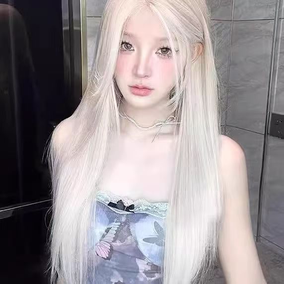 Wei Wen Green Wood Female Small Lace Medium Long Straight Wig