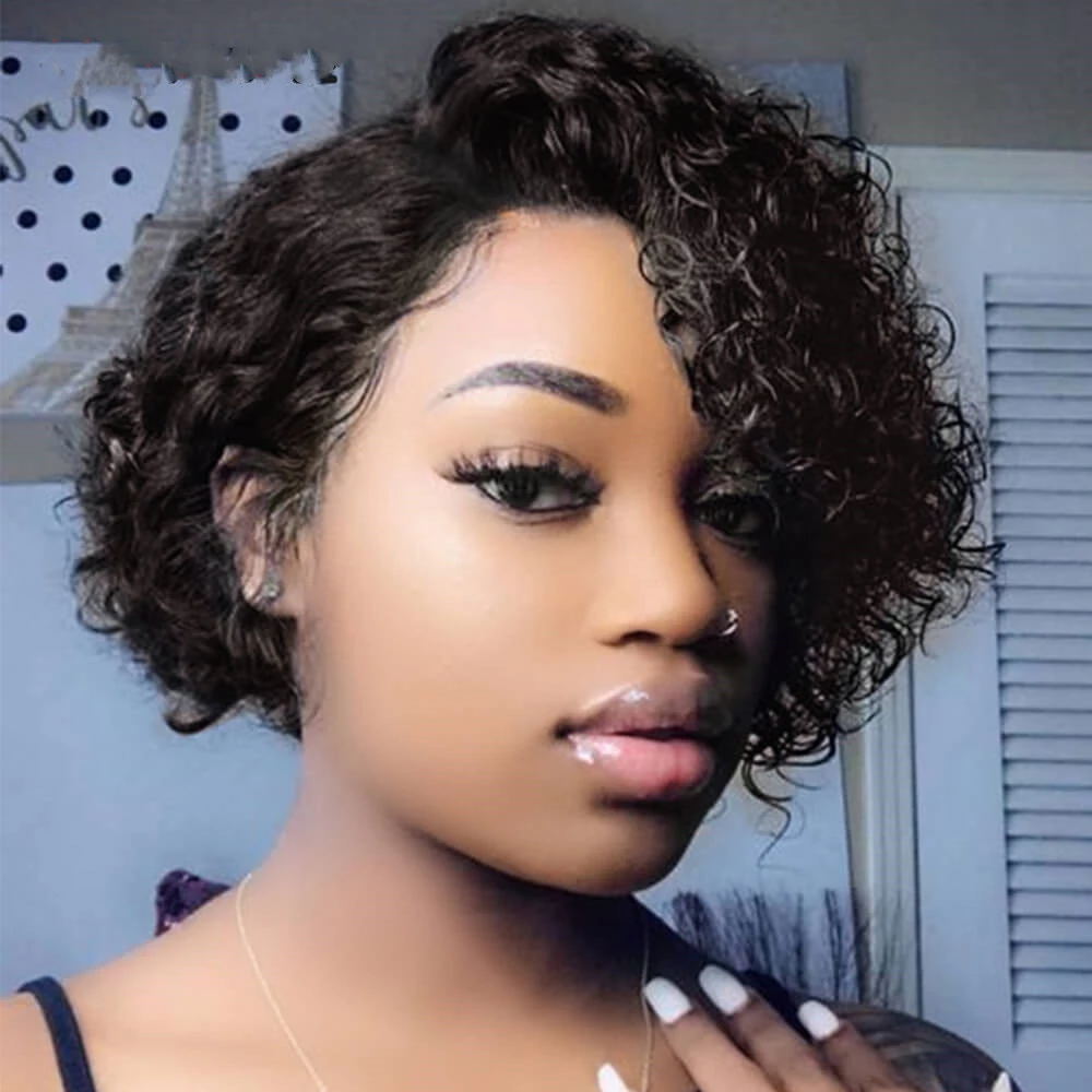 Women's Latin American African Black Head Cover Fiber Chemical Wig Short Curly Hair
