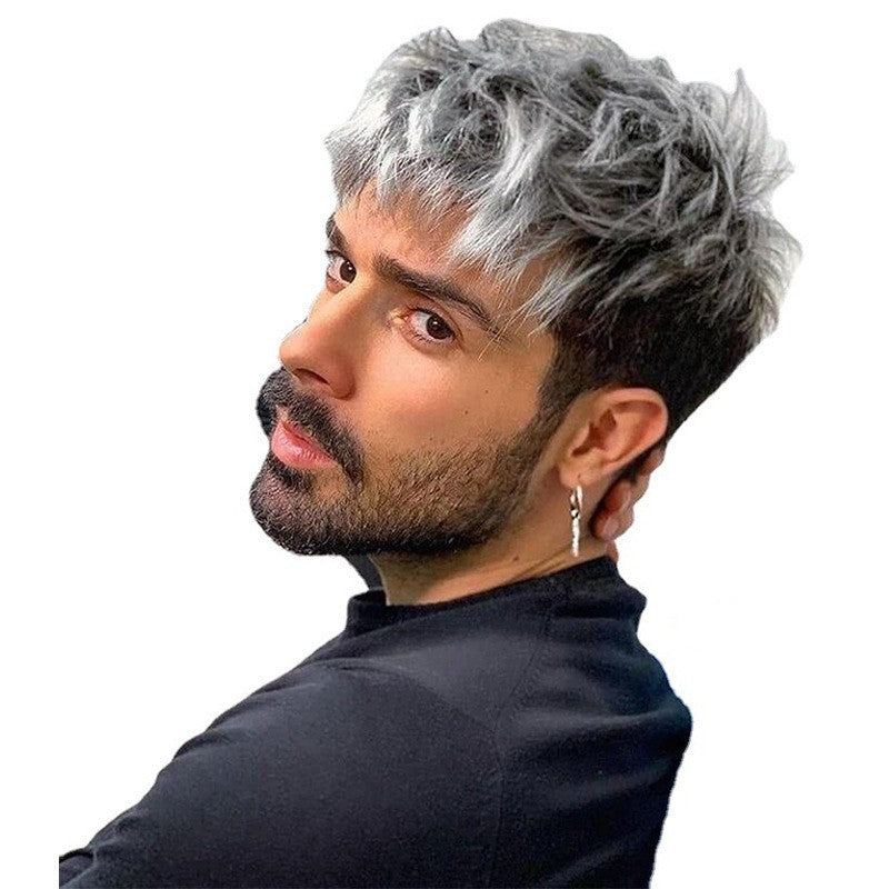 Men's White Gradient Color Chemical Fiber Short Men's Wig