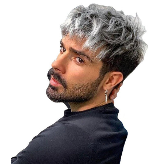 Men's White Gradient Color Chemical Fiber Short Men's Wig