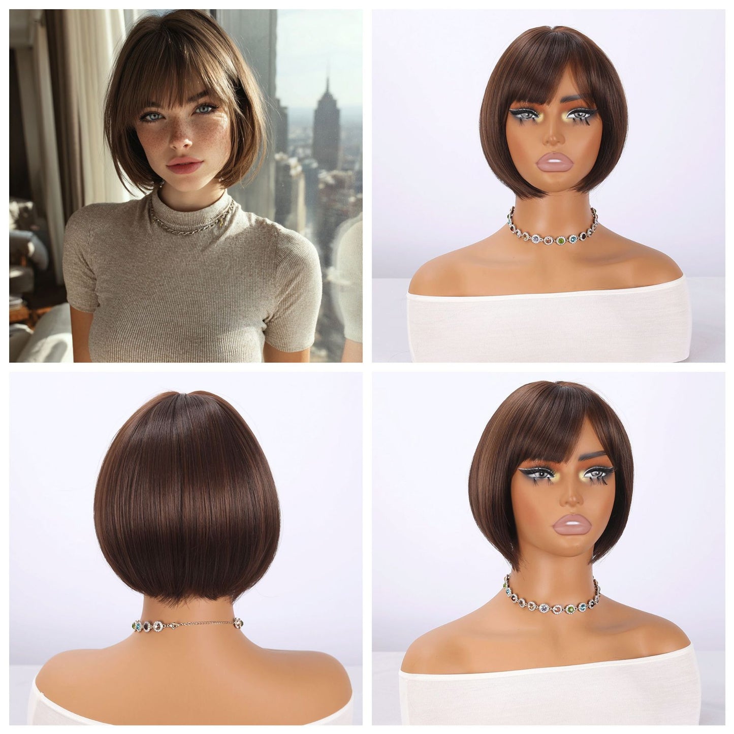Innovative Women's Fiber Fashion Inner Buckle Wig Short Straight Hair