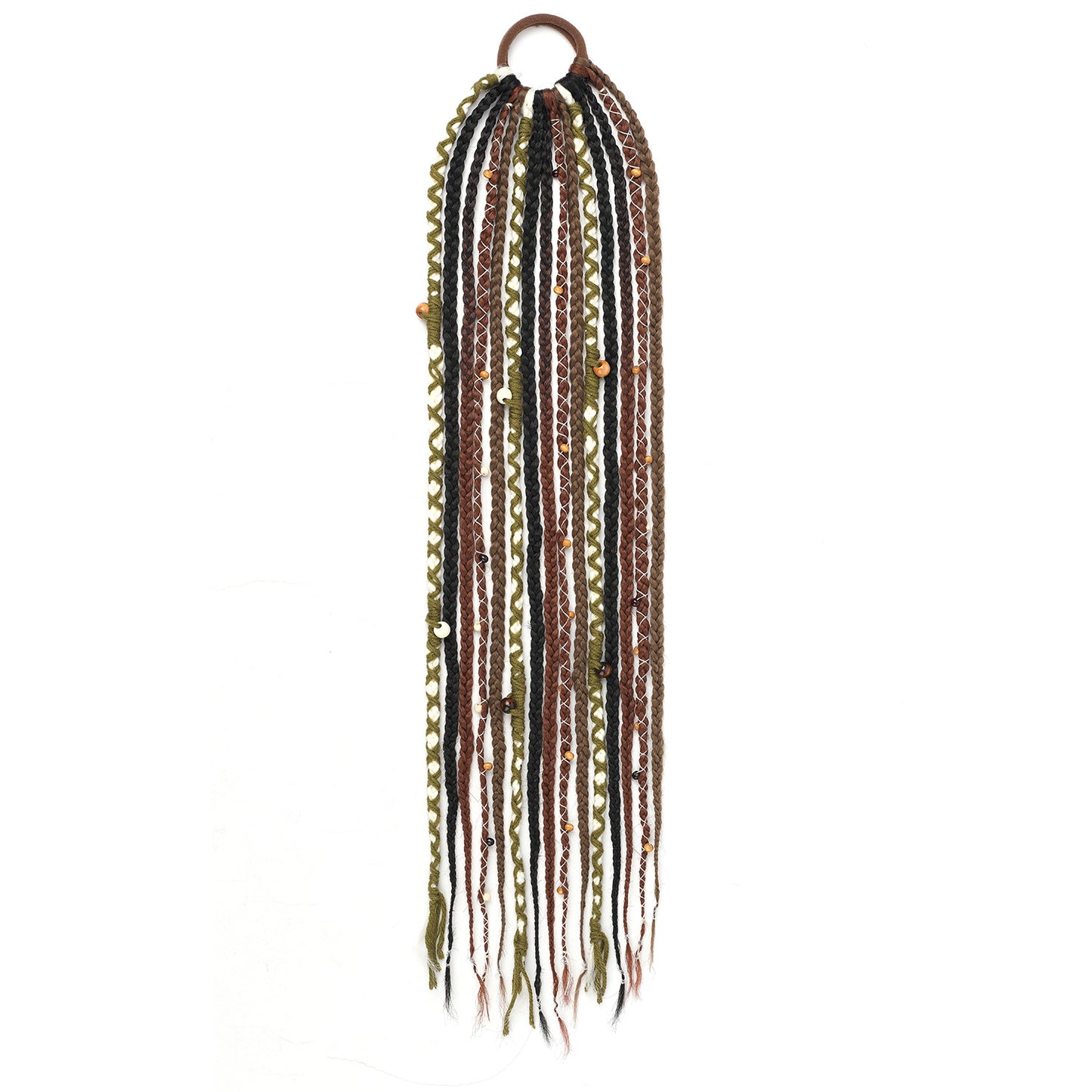 Wool Lock Beads Horse Tail Handmade Braid Hair Ring Hand-woven Wig Ponytail