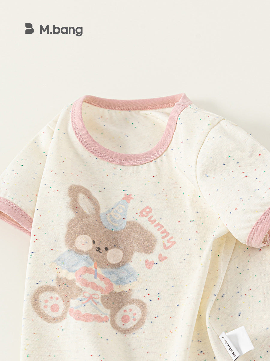 Children's Color Top Inner Wear Cute Bunny Printed Short Children's T-shirt