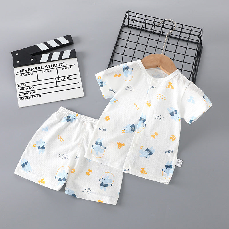 Summer Born Clothes Purified Cotton Thin Short Sleeve Two-piece Work Children's Suit