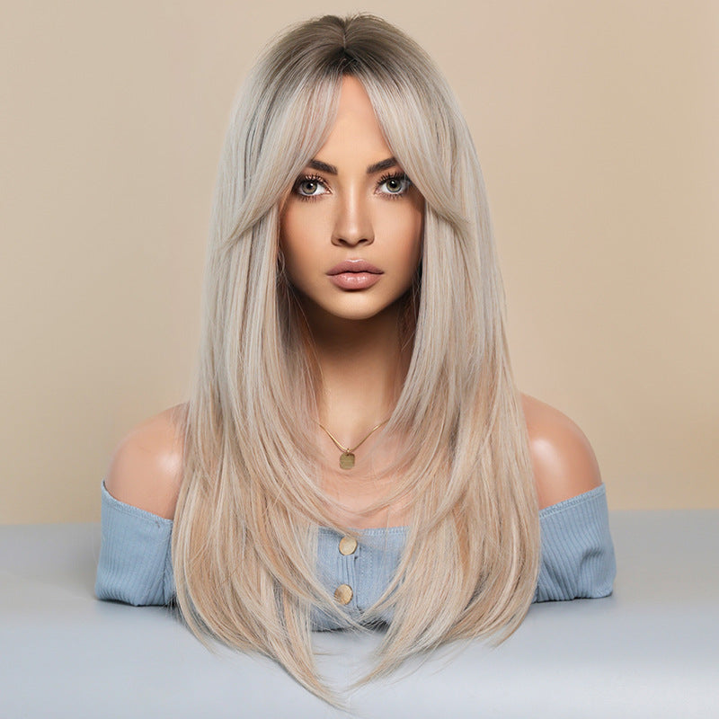 Women's Hair Mid-length Full Top Golden Long-hair Long Straight Wig