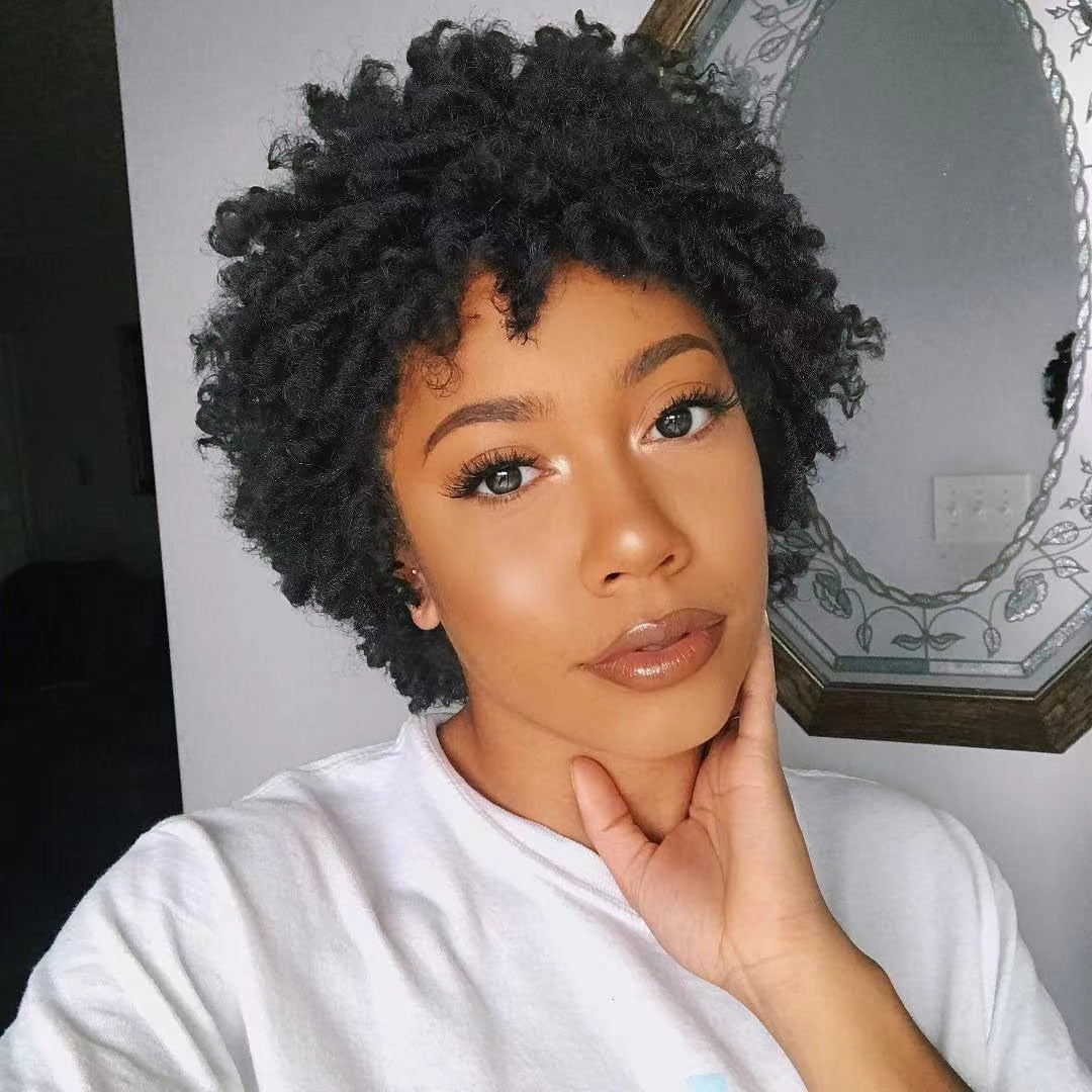 African Head Sleeve Curved Fluffy Explosion Wig Short Curly Hair
