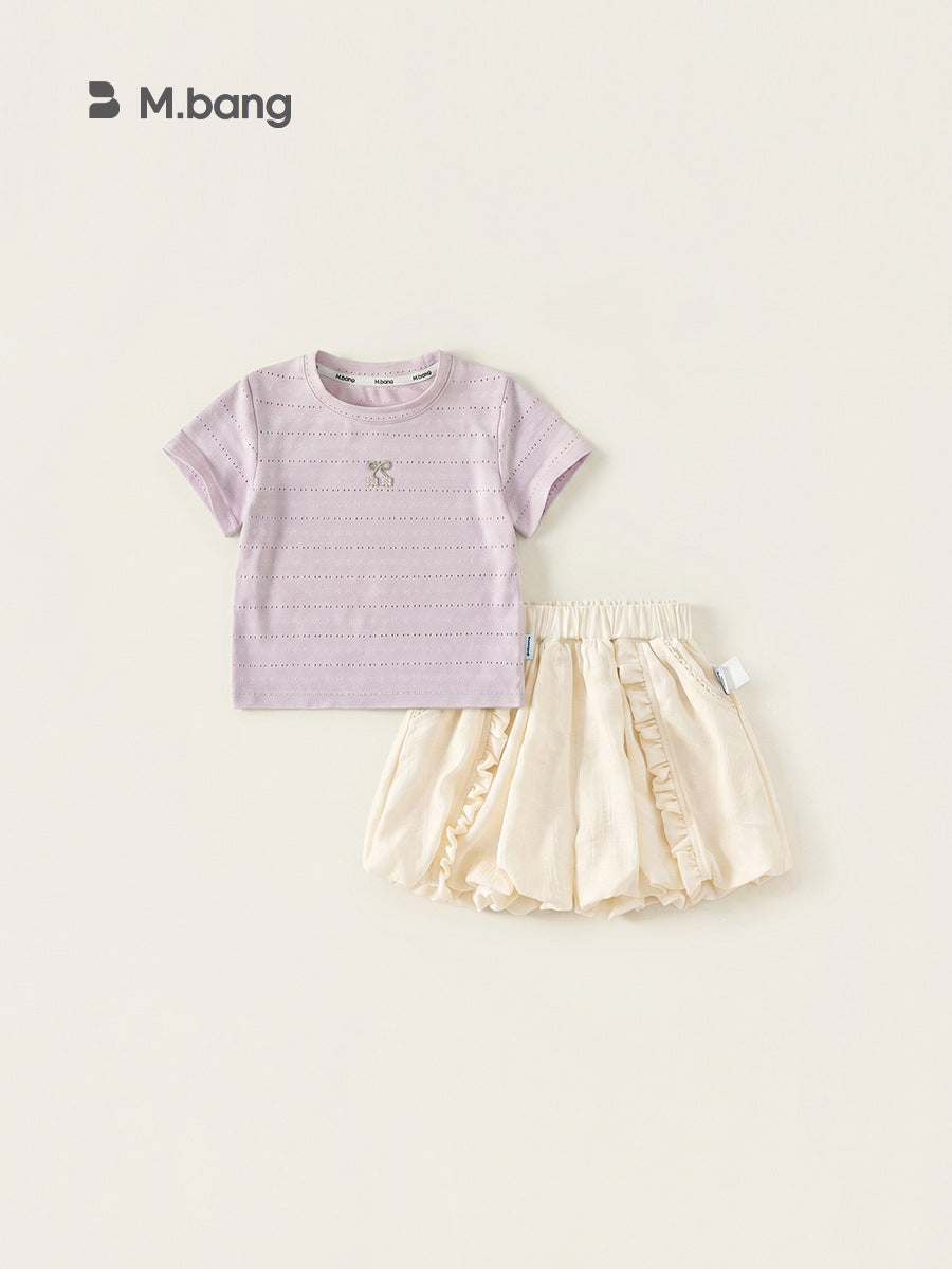 Children's Clothing Solid Color Hollow Short Sleeve Pants Two-piece Summer Children's Suit
