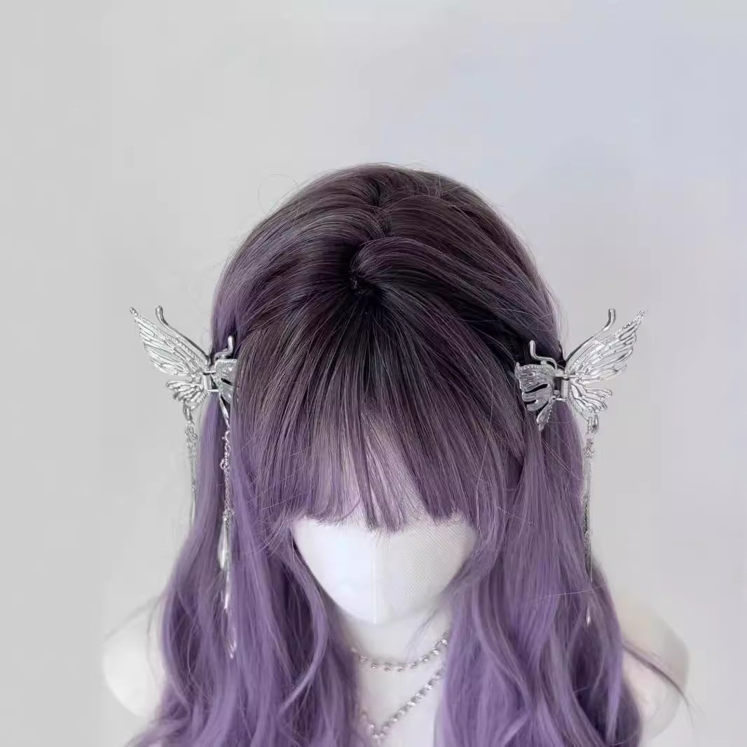 Women's Wisteria Flower Hair Purple Style Full Top Big Wave Wig Long Curls