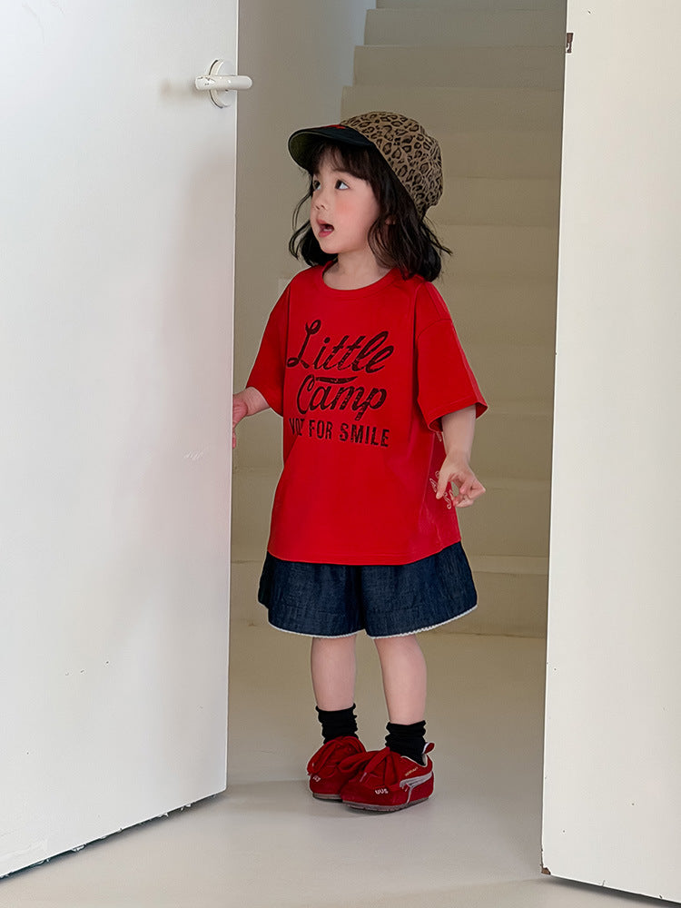 Style Alphabet Short-sleeved Summer Korean Boys Short Sleeve Round Neck Children's T-shirt