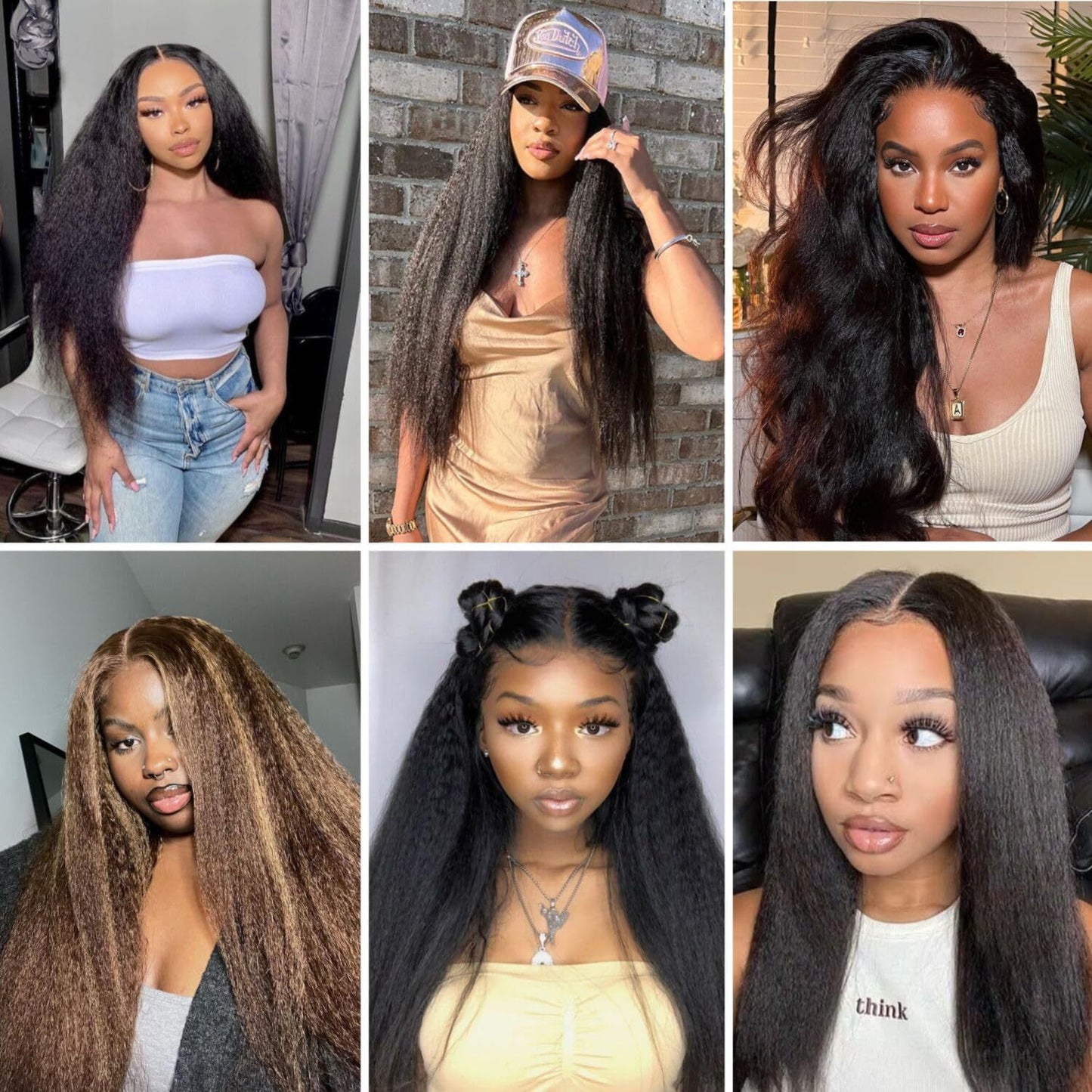 Slouchy Women's Black Mid-length Hair Fluffy Long Straight Wig