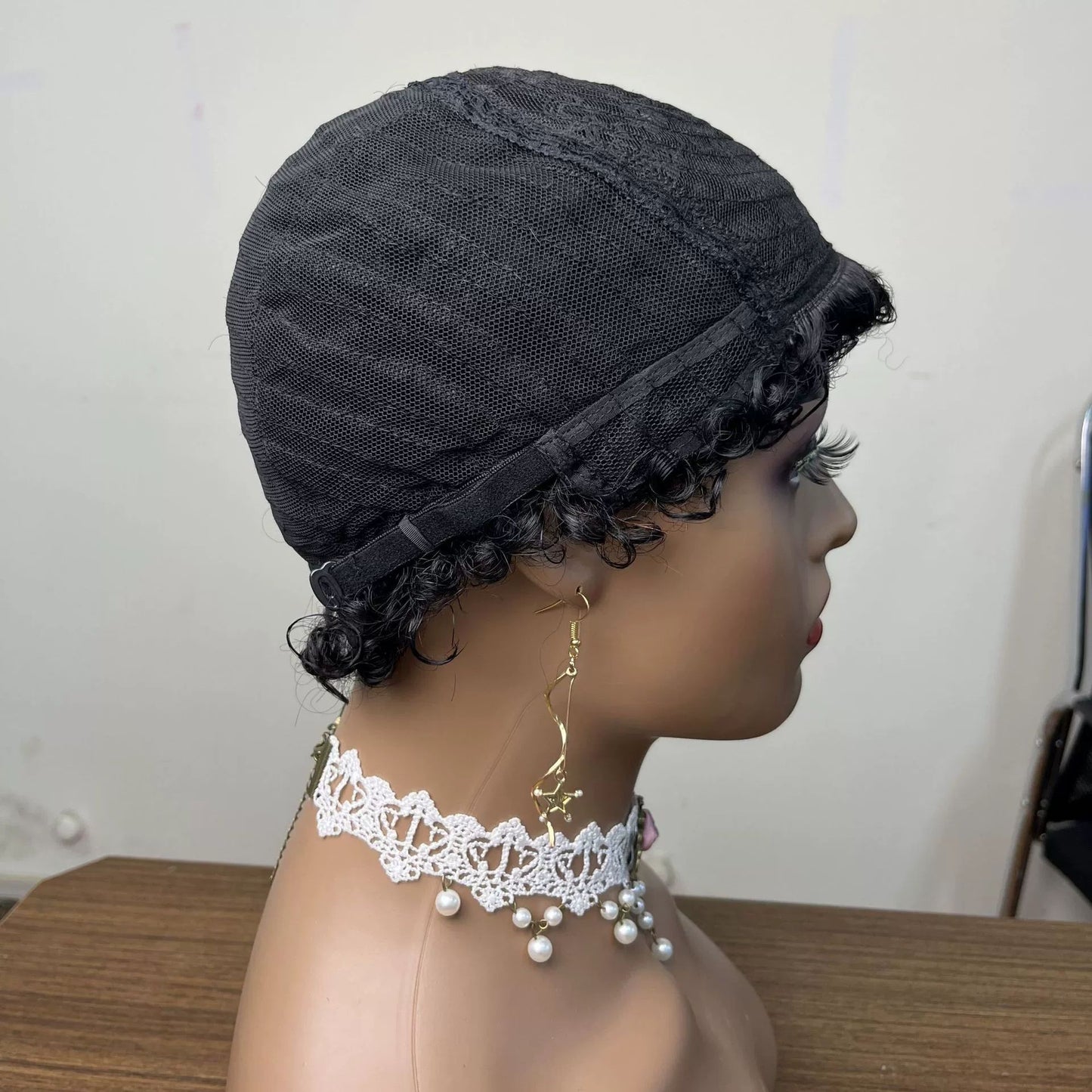 Curls Head Cover African Curly Short Real Hair Wig