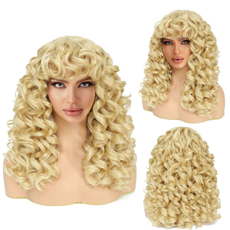 Women's African Small Volume Fiber Fluffy Short Wig Long Curls
