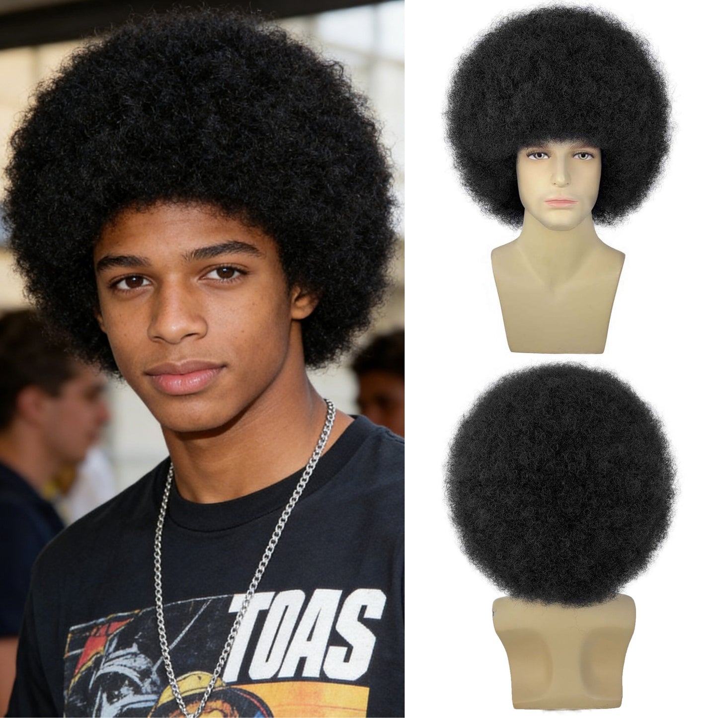 Men's Afro Fiber Head Cover African Small Wig Short Curly Hair