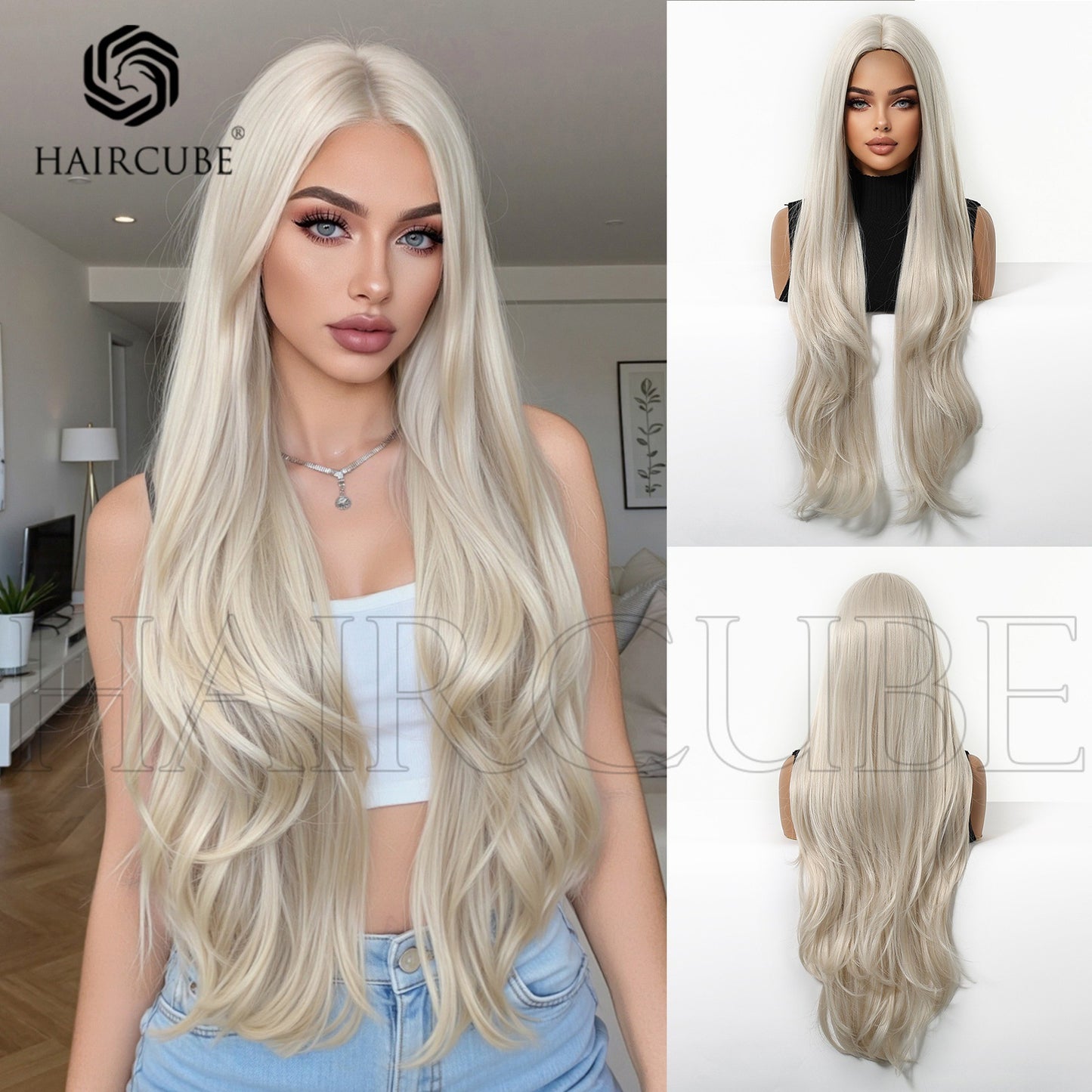 Gray White Gold Color Brown Head Long Straight Wig