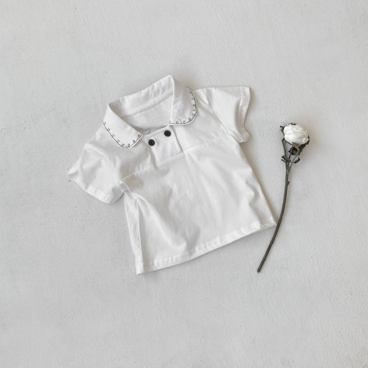 Style Graceful Embroidery Peter Pan Collar Short Sleeve Children's T-shirt