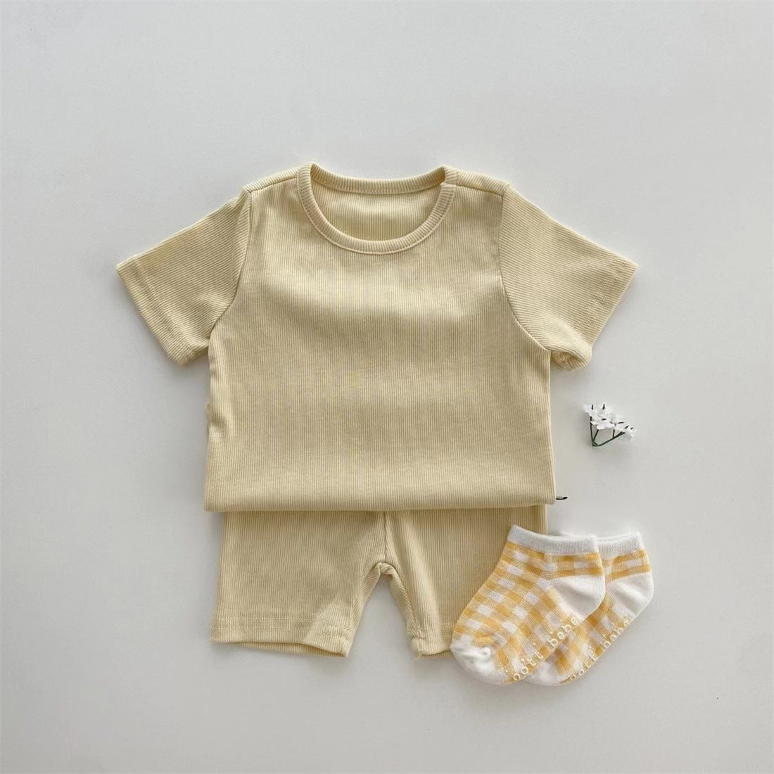 Shorts Soft Two-piece Solid Color Rib Children's Suit