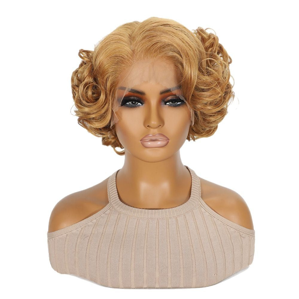 Chemical Fiber Short Curly Hair Split Head Cover Sewing Front Other Wig