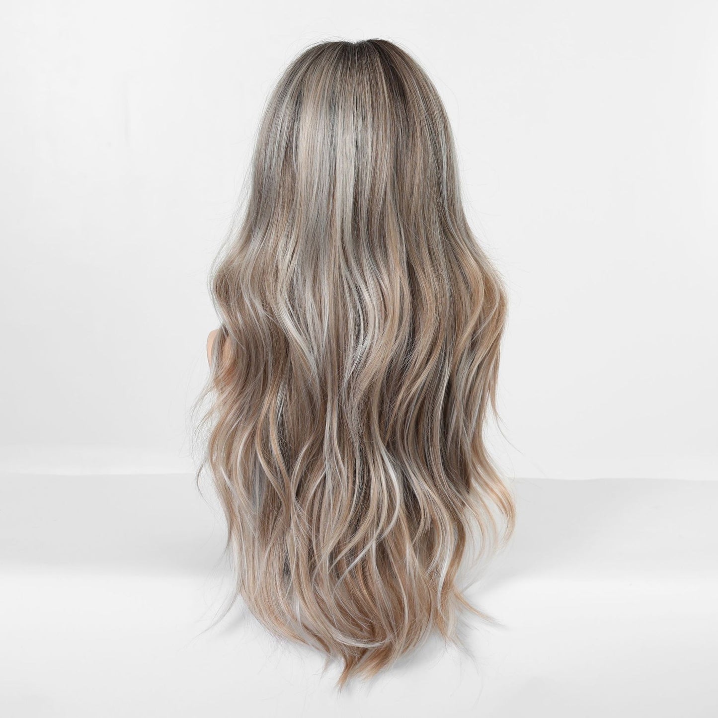Gradient Gray Gold Curly Air Bangs Wig Long Curls