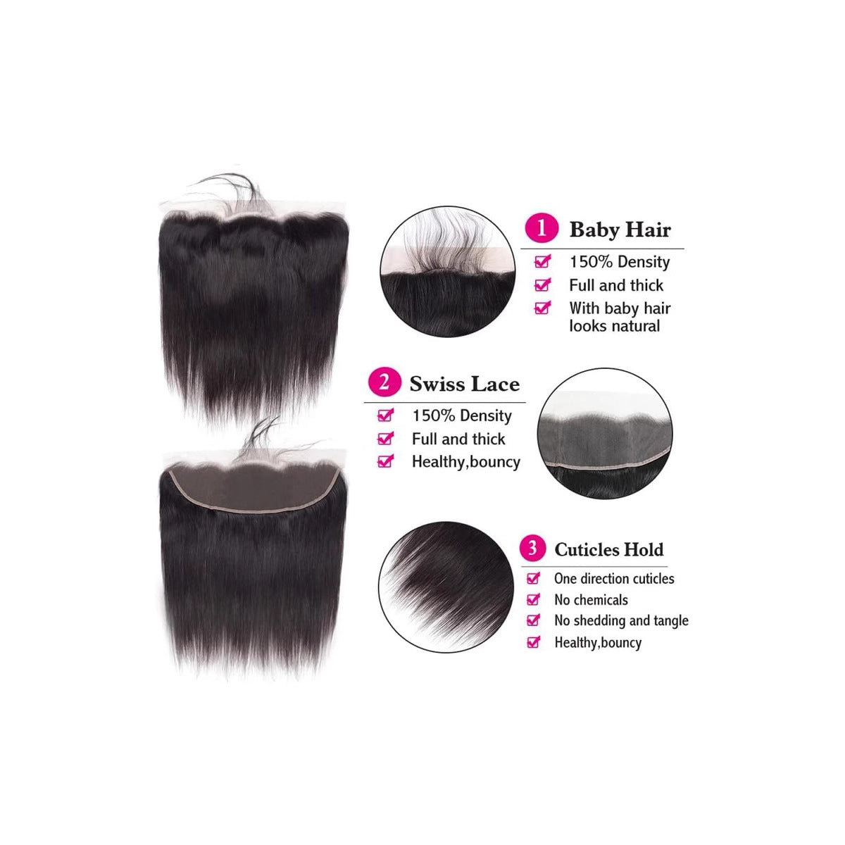 Front Lace Real Human Hair Piece Long Straight Wig
