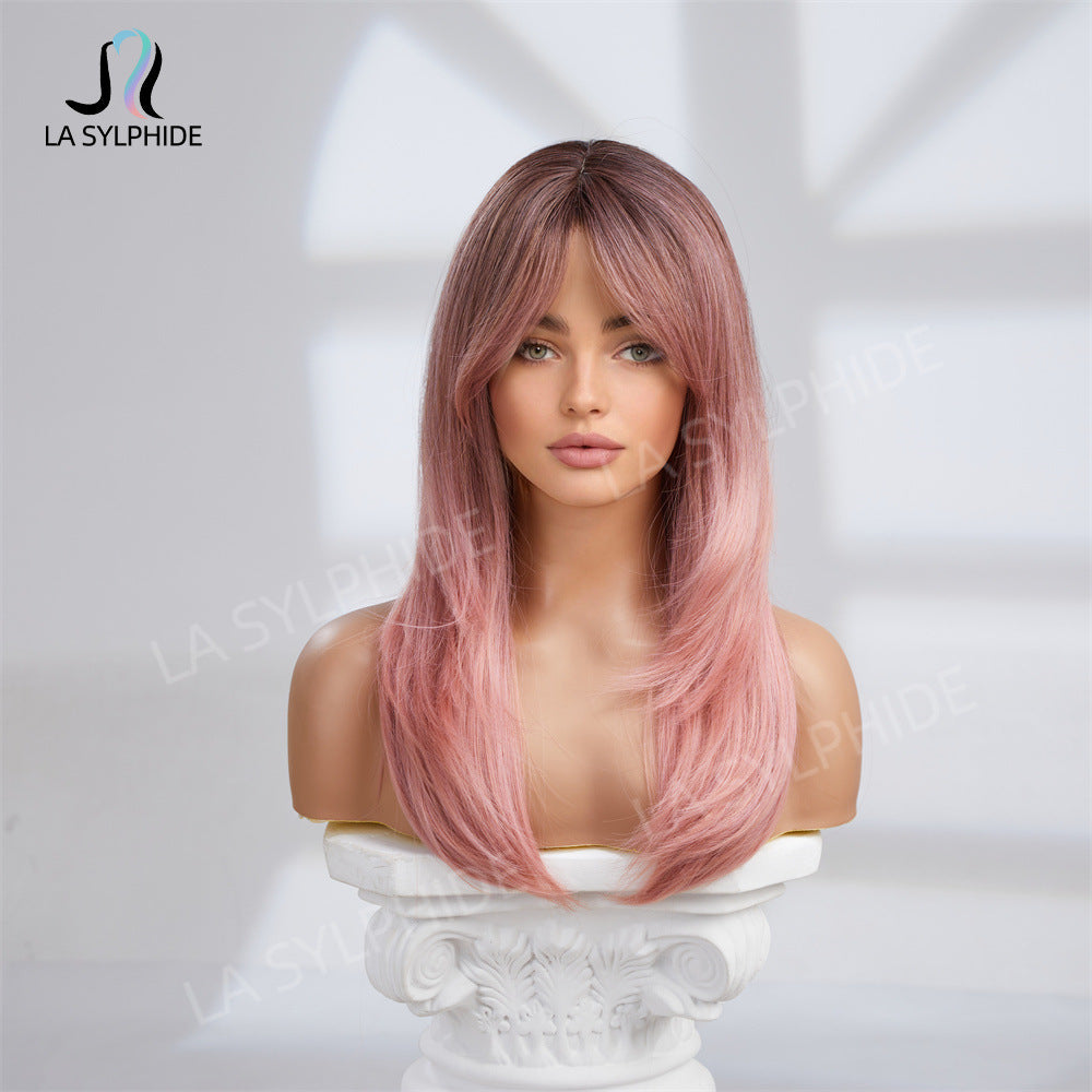 Women's Optional Bangs Texture Straight Hair Wig Long Curls
