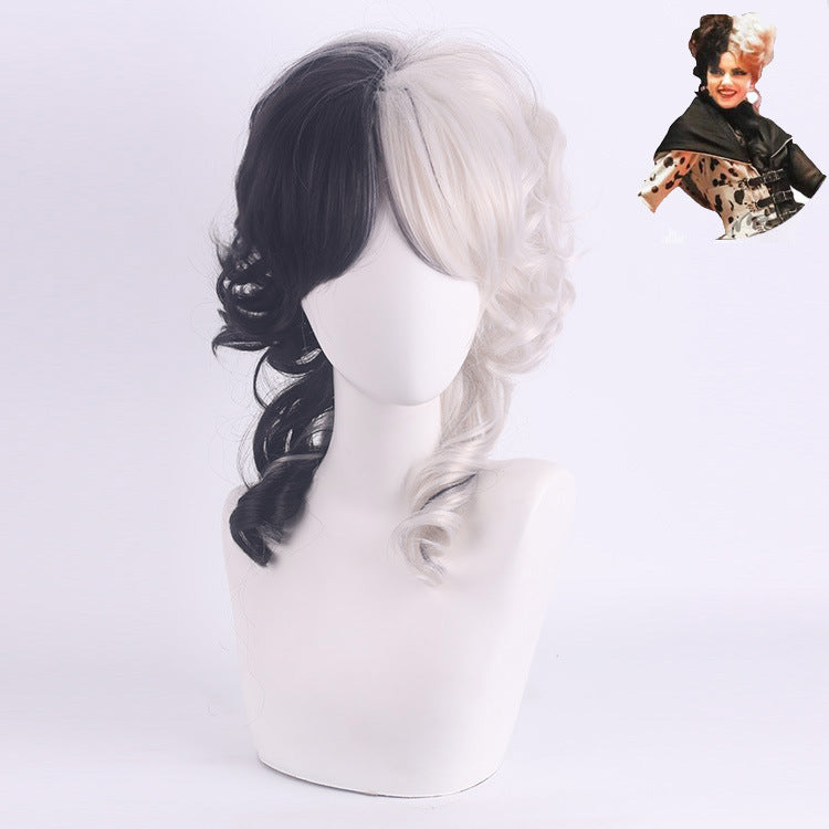 Black White Witch Color Matching Small Short Long Straight Wig