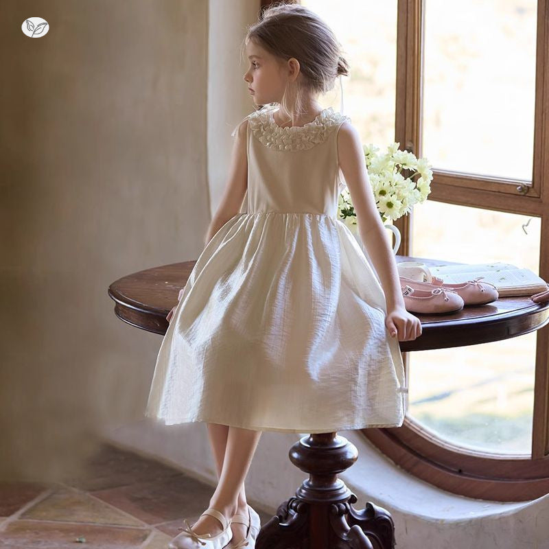 Children's Summer Wooden Ear Glossy Princess Gown Cool Children's Dress