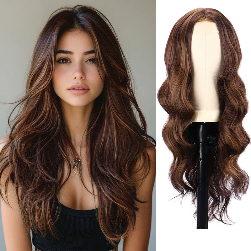 Female Fashion Partial Wave Curly Hair Rose Wig Long Curls