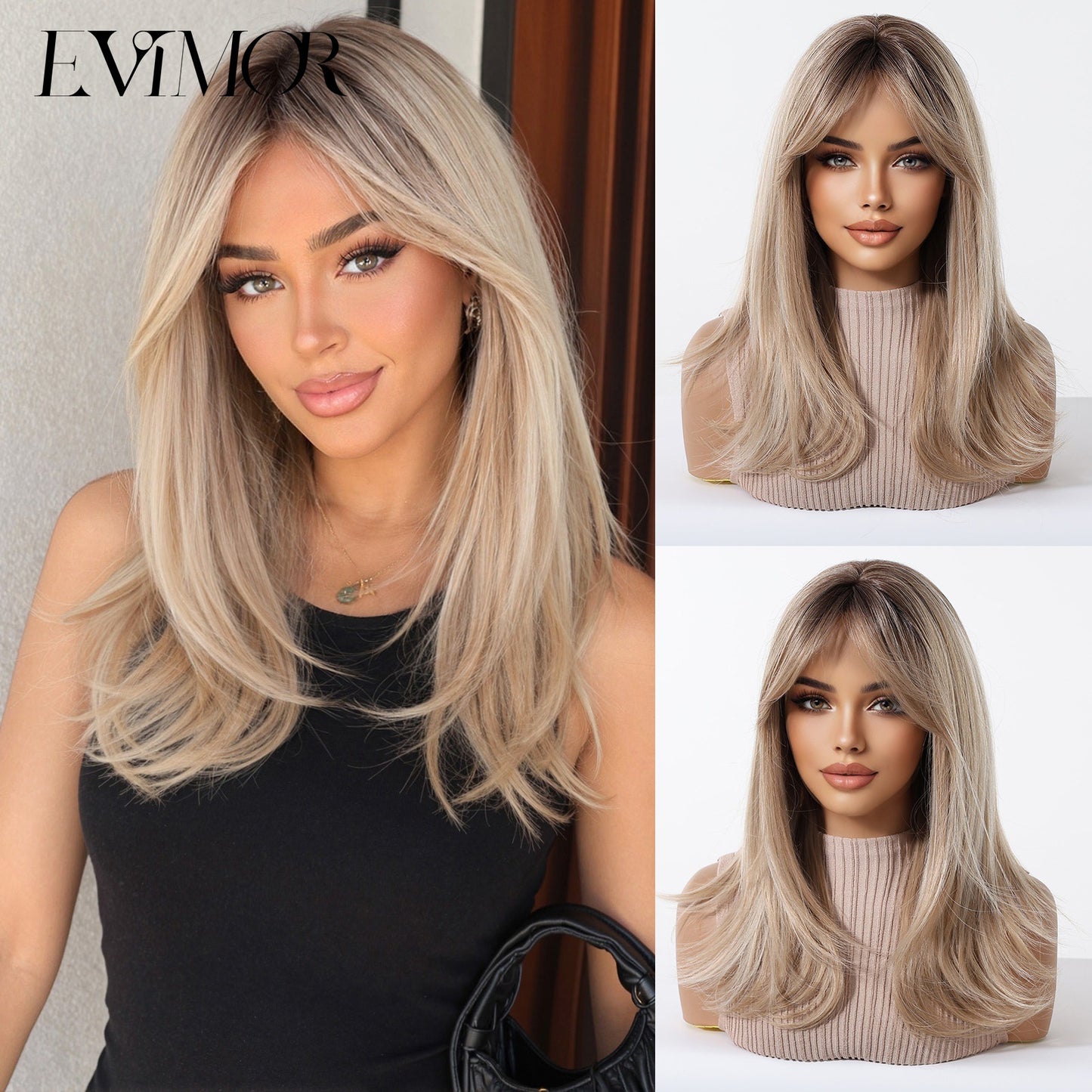 Women's Gradient Golden Hair Curling Fiber Chemical Wig Long Curls