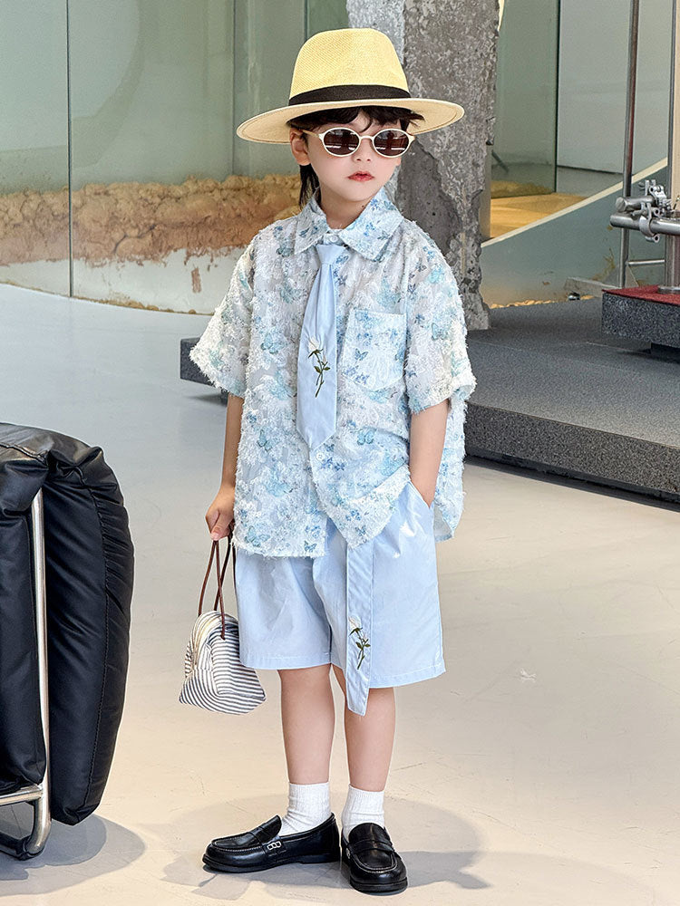 Children's Boys Summer Suit Western Style Fashion Shorts Two-piece Thin Children's Shirt
