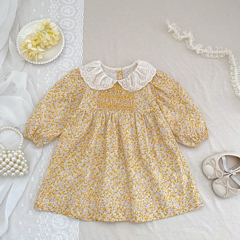 Children's Lapel Floral Long Sleeve Romper One-piece Children's Dress