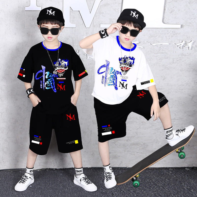 Children's Summer Short Sleeve Medium Large Western Style Cool Handsome Boy Children's Suit