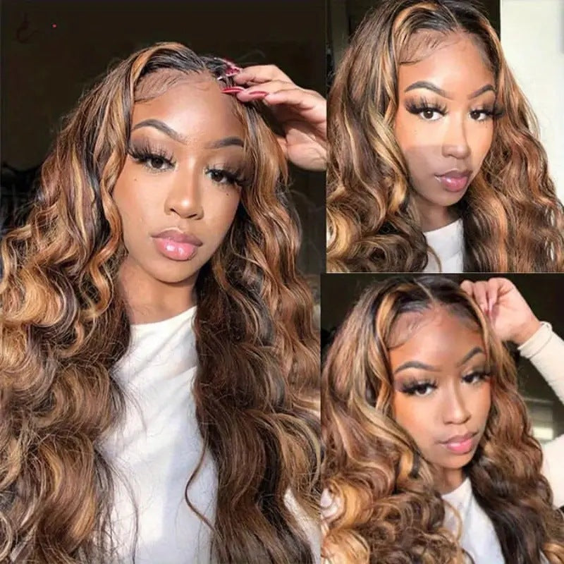 Front Lace Big Wave Curly Hair Highlight Female Fashion Piano Wig Long Curls