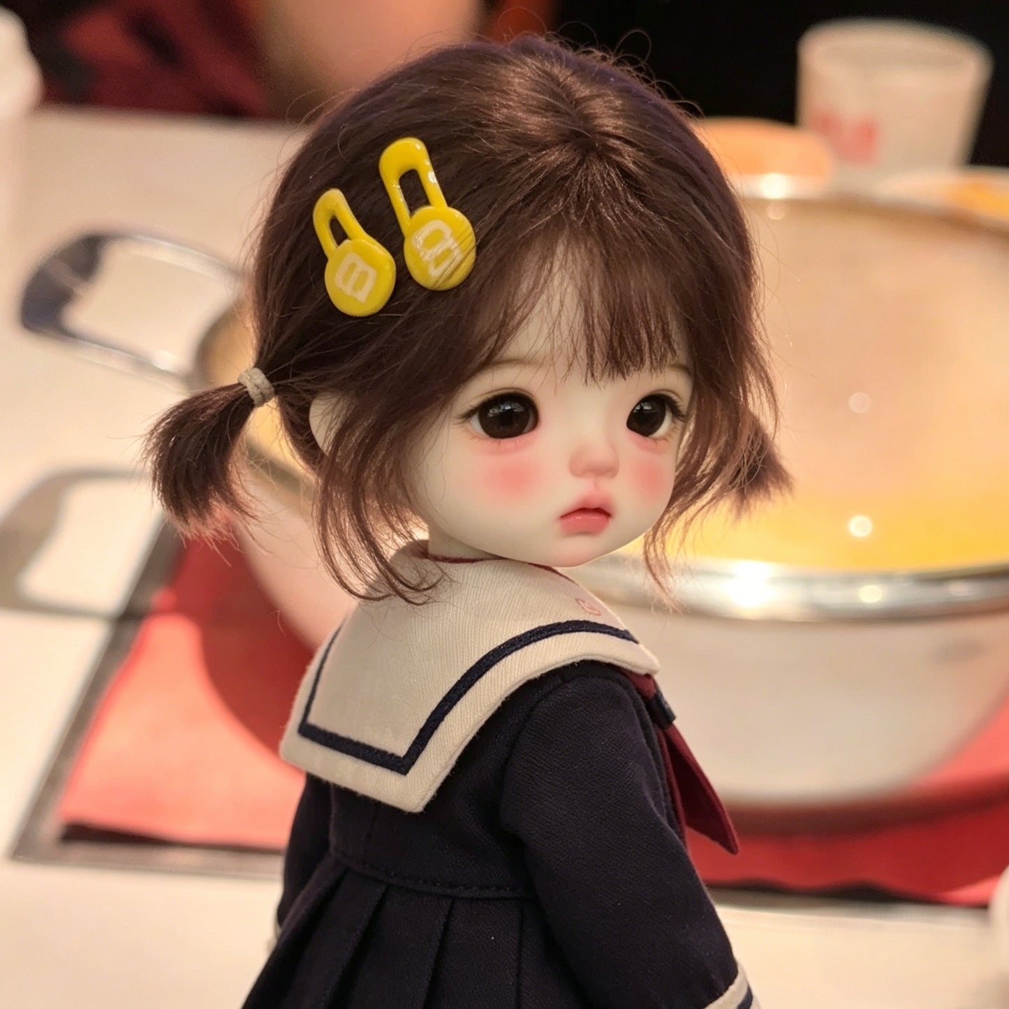 Doll High Quality Dark Brown Straight Bangs Short Hair Cos Wig
