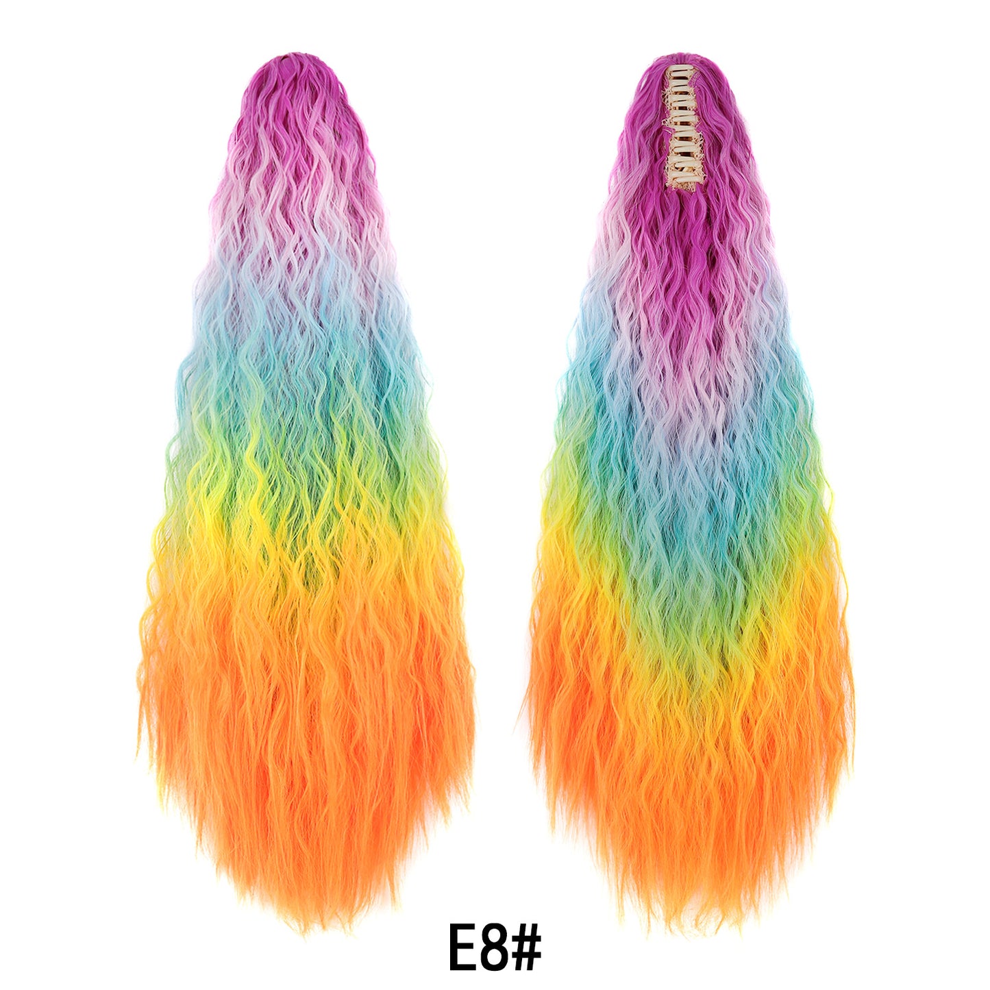 Women's Color Long Curly Hair Grip Dyed Corn Curler Water Ripple Wig Ponytail