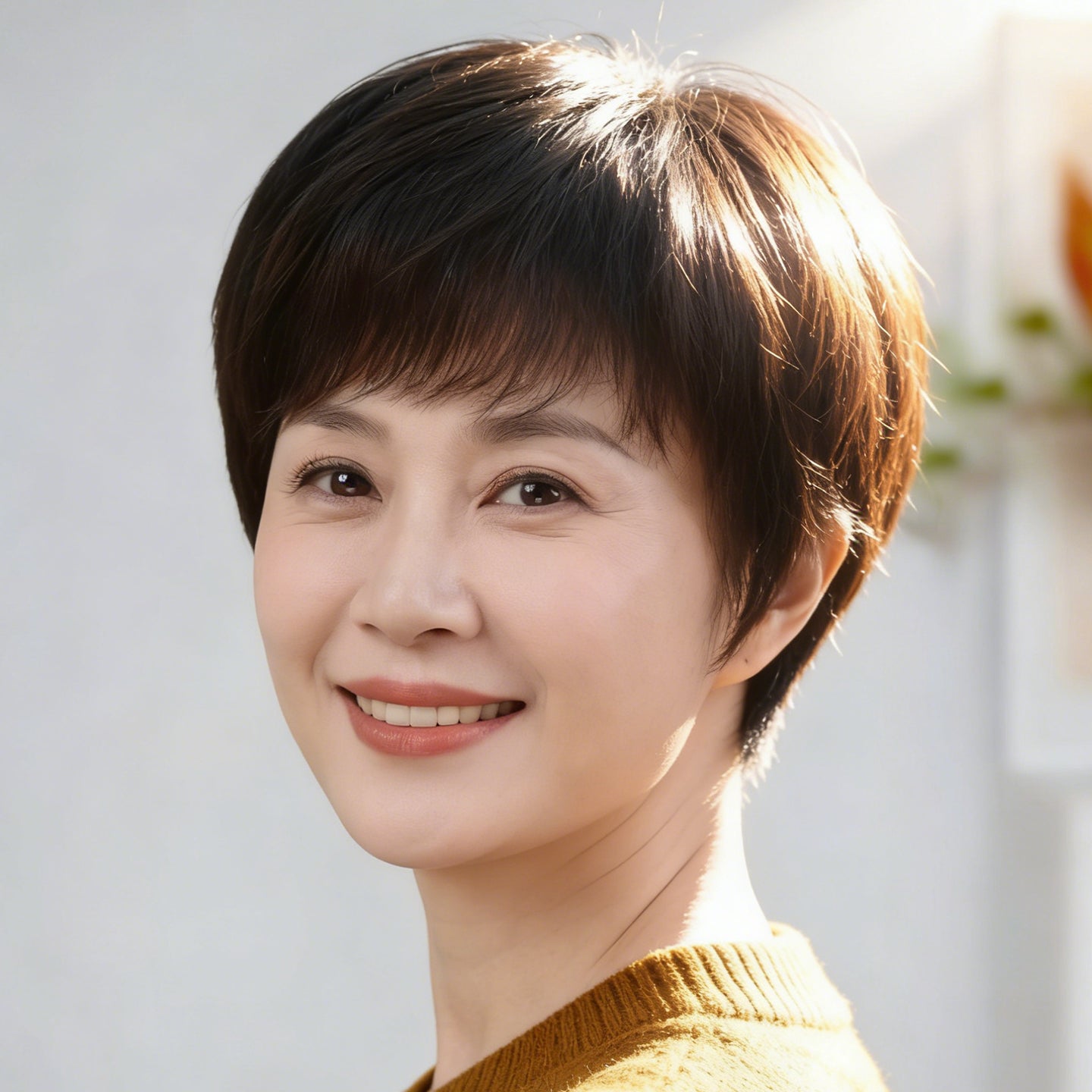 Female Real Mother Seamless Invisible Natural Wig Short Straight Hair