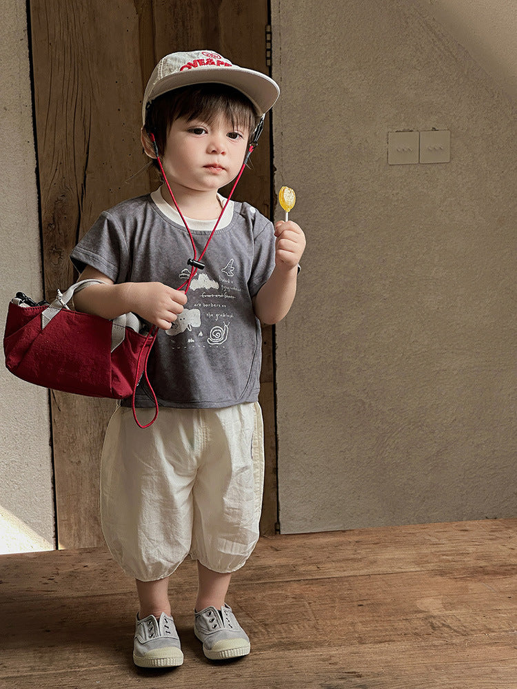 Summer Short Sleeve Breathable Year Old Boy Loose Cropped Pants Children's T-shirt