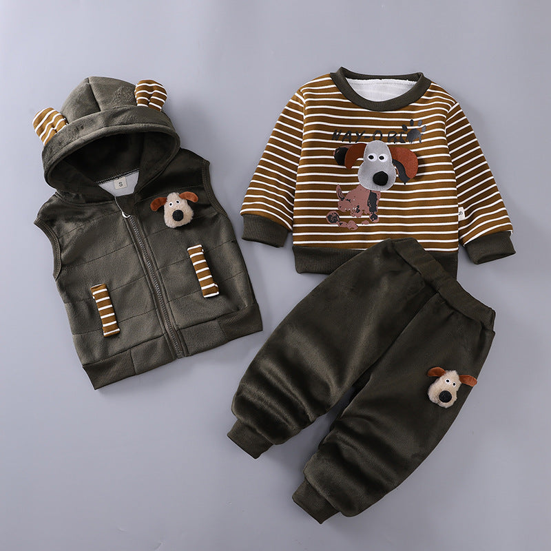 Men's Veet Boy Fleece Striped Puppy Sweater Children's Suit
