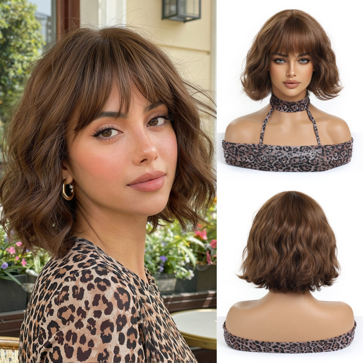 Trendy Classy Brown Bangs Chemical Fiber Wig Short Curly Hair