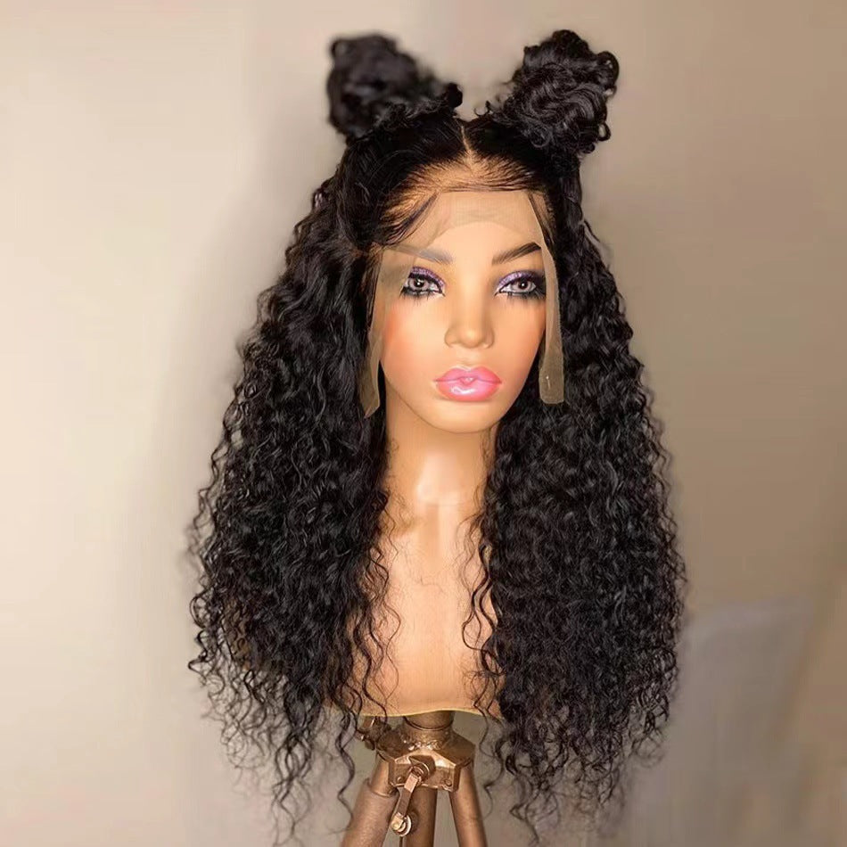 Black African Small Volume Hair Front Lace Synthetic Wig Long Curls