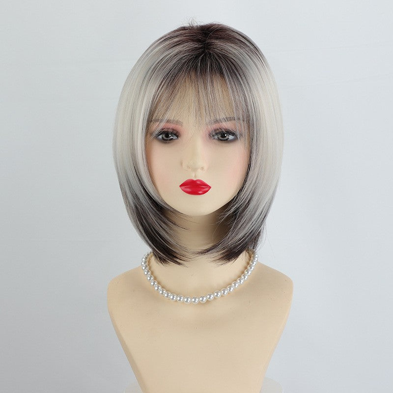 Collarbone Length Haircut Dark Brown Bangs Bobo Chemical Fiber One Wig Short Straight Hair
